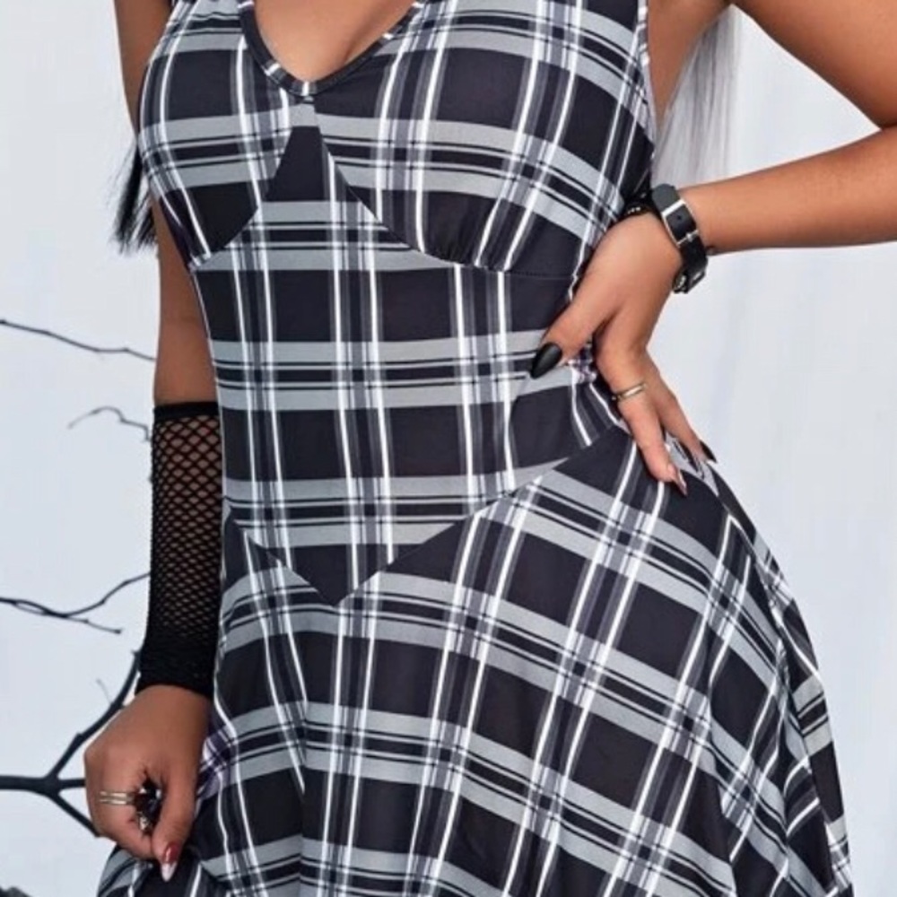 B & W plaid halter dress 1X